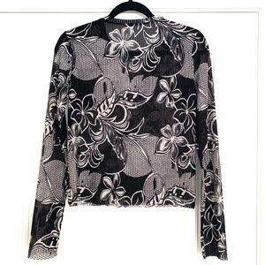 Zara Trafaluc Long Sleeve Black & White Floral Mesh Top-S
